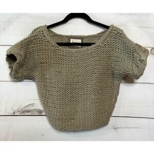 Kenji Beige Hand‎ Knit Short Sleeve Sweater Cropped Sz SM Boho Granola
